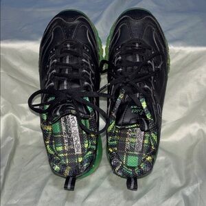 Skechers Black Sneakers with Green Plaid Highlights